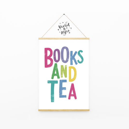 Books and Tea Wall Art, prints for lounge, Bookish wall art, gift for book lover, bookworm decor, reading nook wall art, books and tea print, Typographic Prints, typographic posters