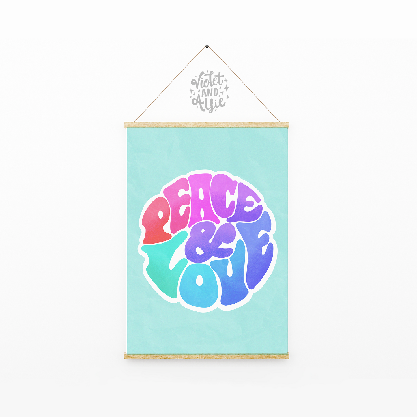 peace and love print, hippy decor, modern boho, colourful boho decor, positivity wall art