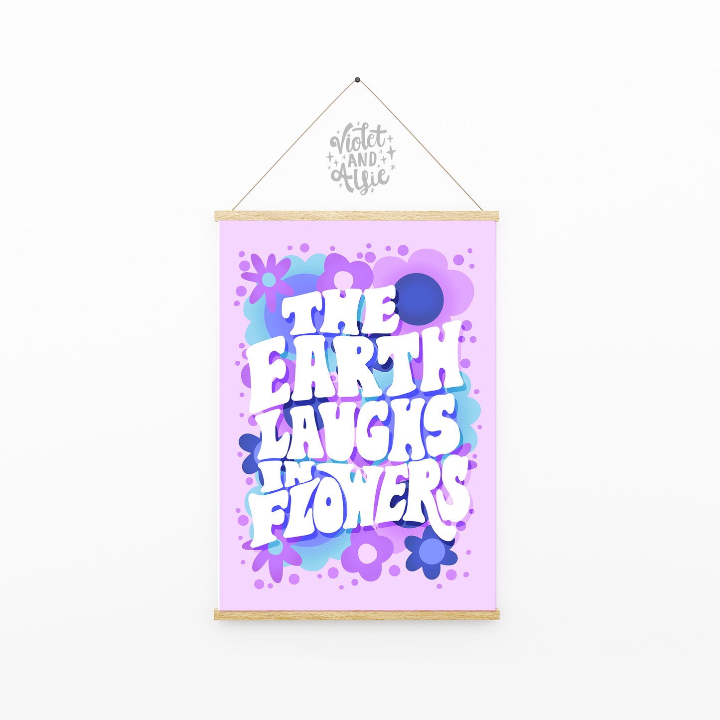 The Earth Laughs In Flowers Print | Retro Wall Art | Boho Floral Decor | Flower lover gift, prints for your home, purple home decor, colourful aesthetic,