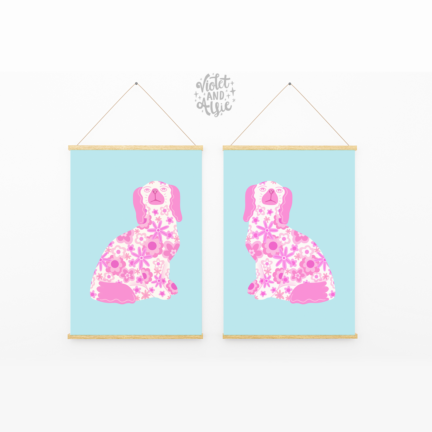 Retro Dog Pottery Illustration Prints