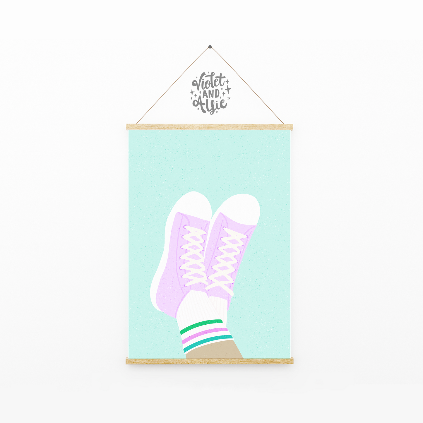 retro pastel sneakers, sneakers wall art, pink on pink, aqua and lilac, fashion print, shoe prints, teen girl's bedroom, dorm room decor, Sneakers Fashion Print, Teen Girl Decor, Retro Art Print, A5 A4 A3, Colourful Art, Prints For Gallery Wall