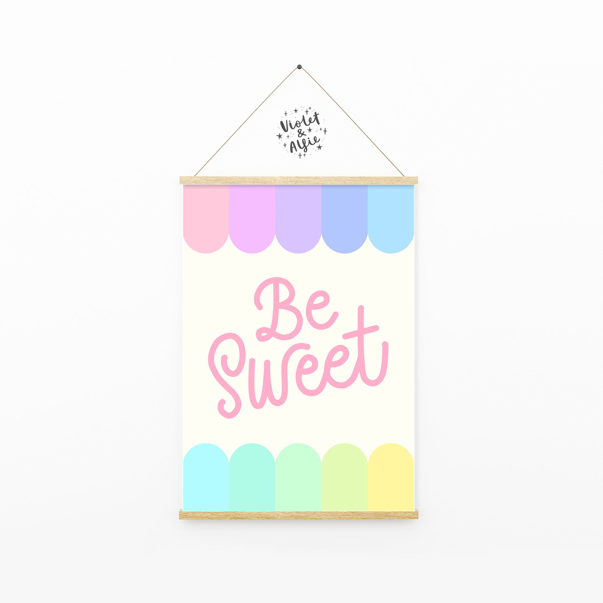 Be Sweet Typographic Print Rainbow Pastel Wall Art For Girl's Bedroom –  Violet and Alfie