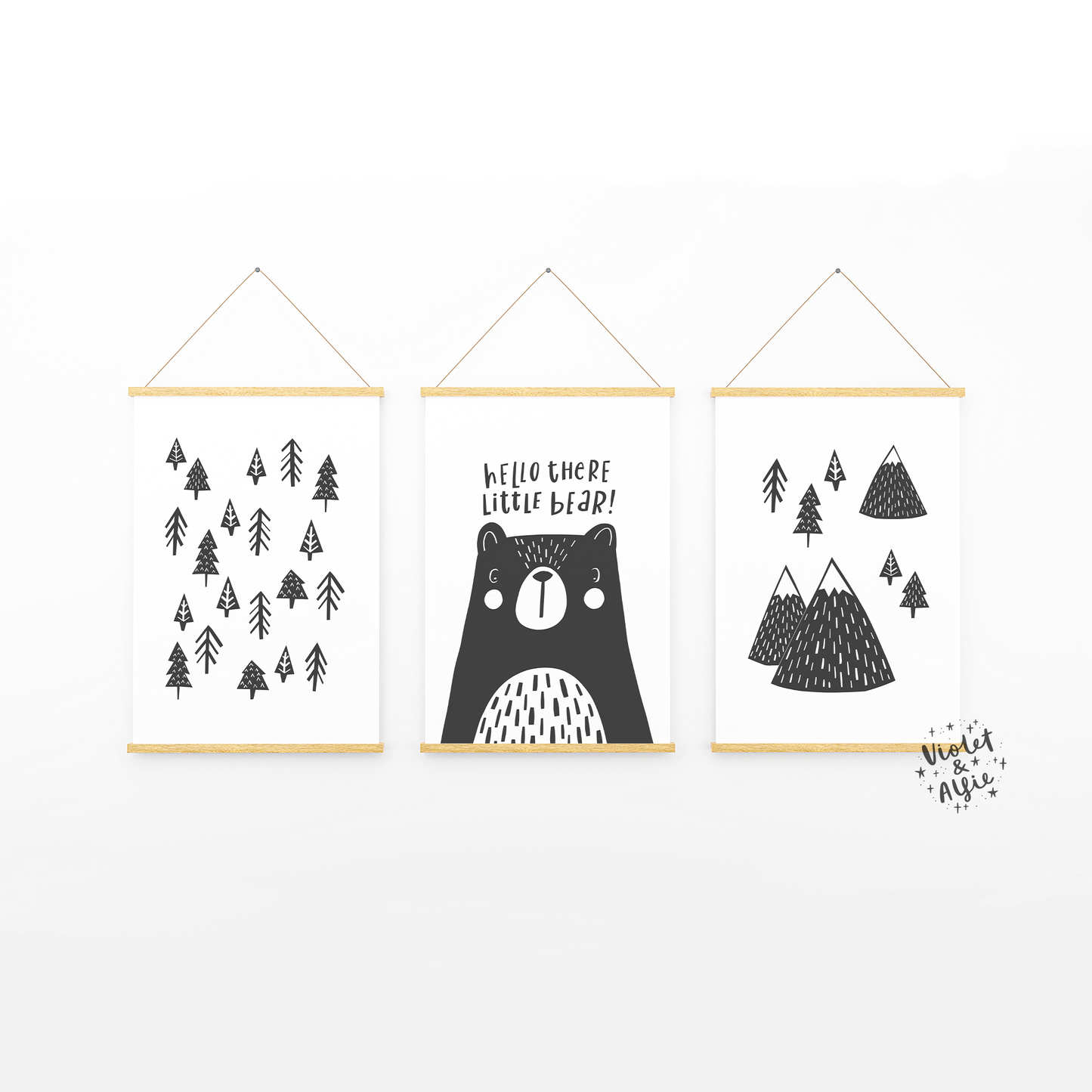 nordic nursery _nordic tree art _scandi design nursery decor_ minimalist nursery wall art_monochrome kids room art_bear print_hello there little bear