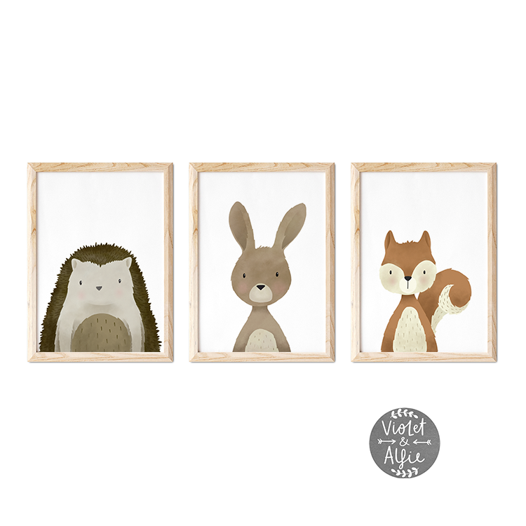 Set of six woodland prints - Violet and Alfie
