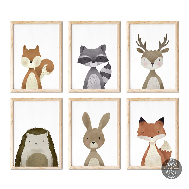 Set of six woodland prints - Violet and Alfie