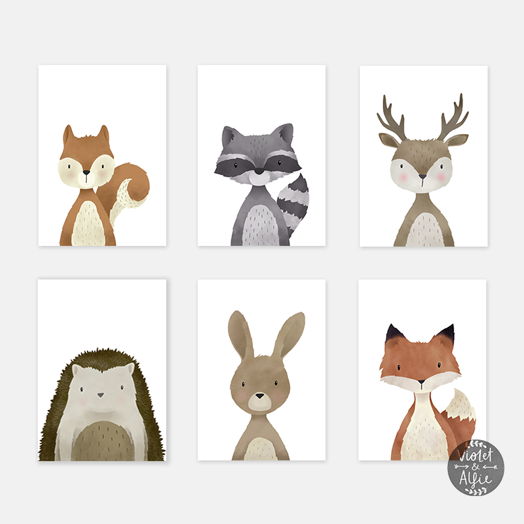 Set of six woodland prints - Violet and Alfie