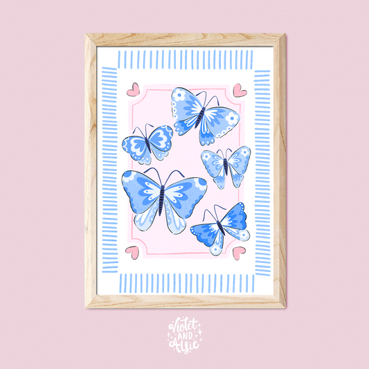 Blue and Pink Butterfly Print - Pretty Wall Art