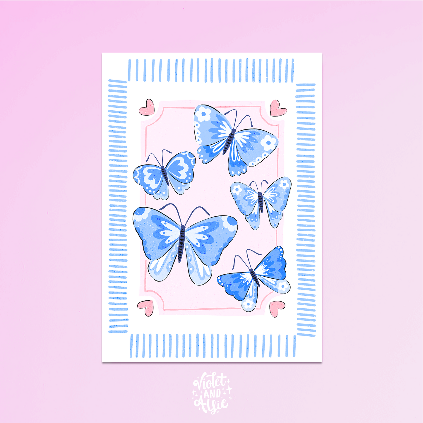 Blue and Pink Butterfly Print - Pretty Wall Art