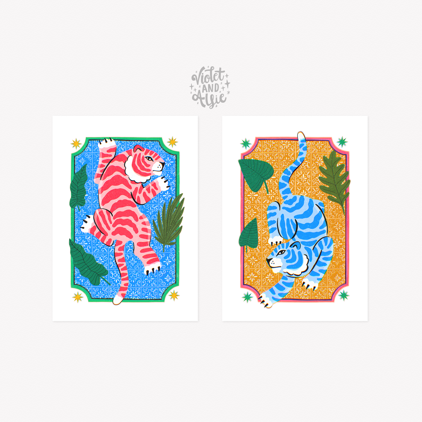Colourful Tiger Illustration - Set of 2 Prints