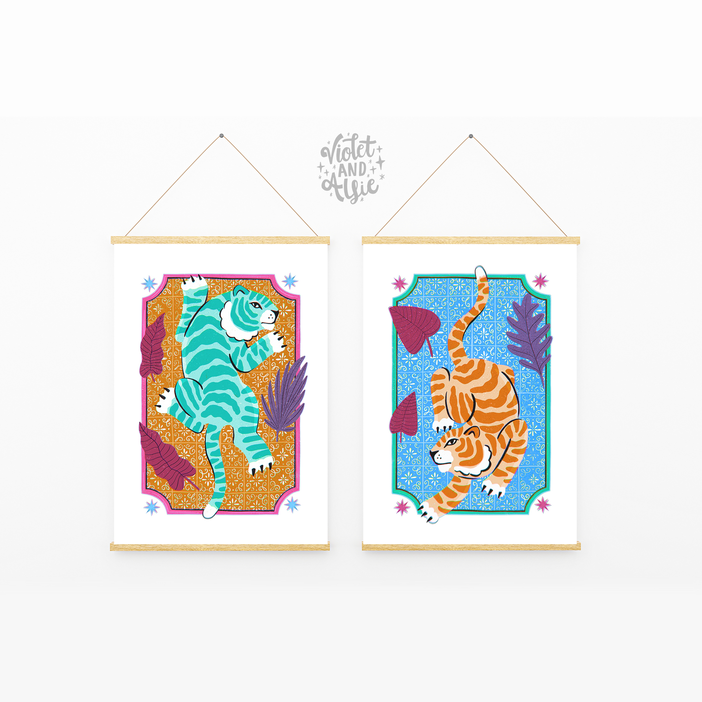 Colourful Tiger Illustration - Set of 2 Prints