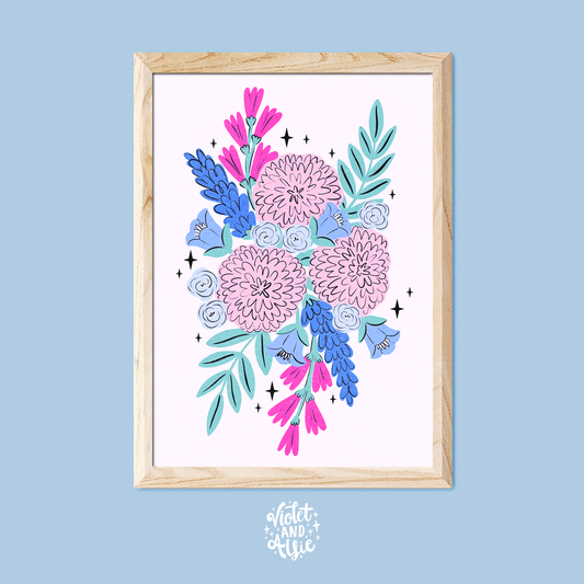 Maximalist Botanical Illustration Art  home prints  gallery wall decor  fun wall art  floral wall art  eclectic gallery wall art  colourful wall decor  colourful wall art  colourful typography  colourful prints  colourful home decor  colourful home  Colourful Flower Print  colour clash decor  bold wall art  artwork for colourful home