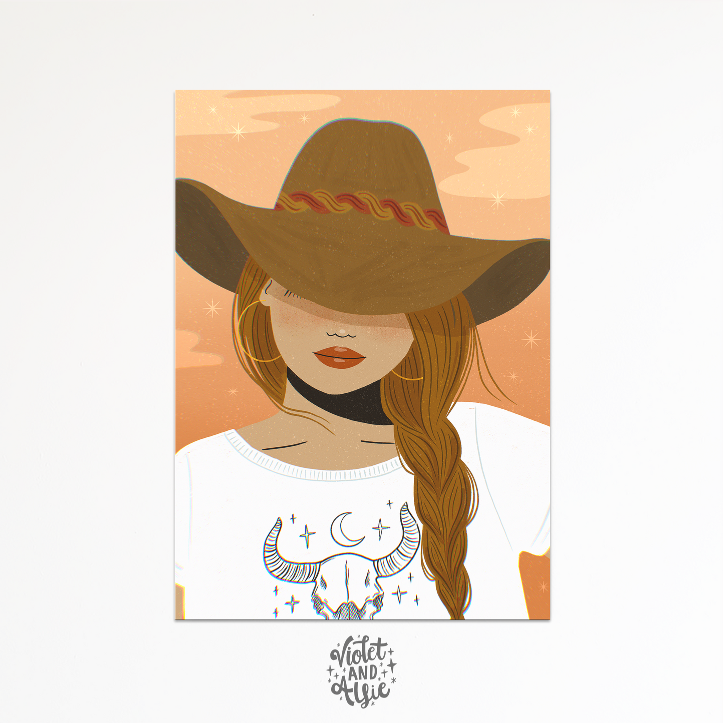 Cowgirl Illustration Print - Dreamy Western Wall Art
