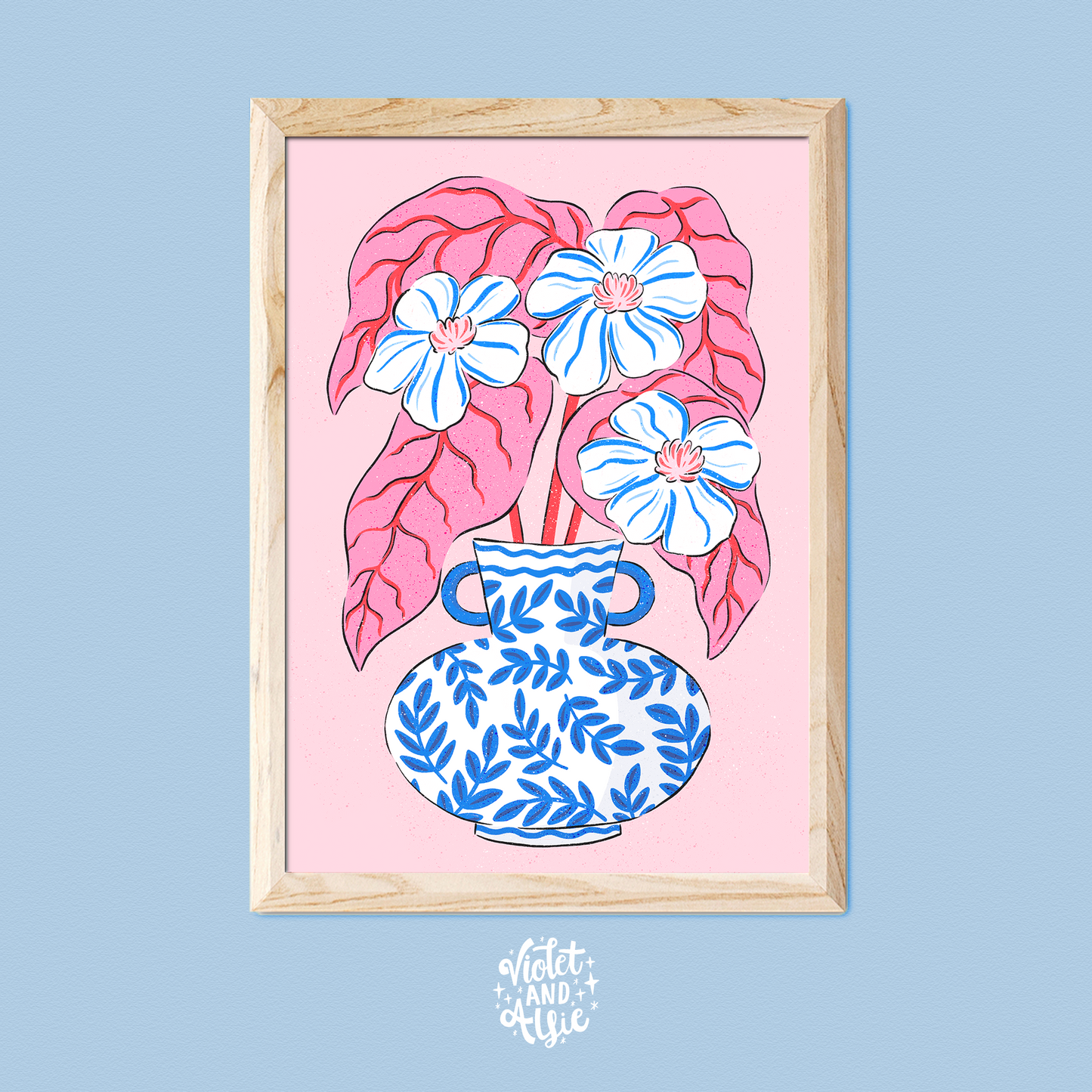 blue and pink flower print, maximalist decor, bold botanical print