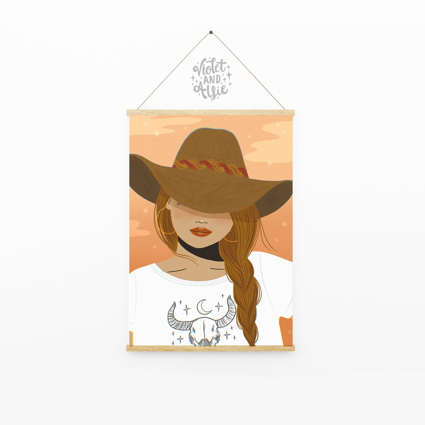 Cowgirl Illustration Print - Dreamy Western Wall Art