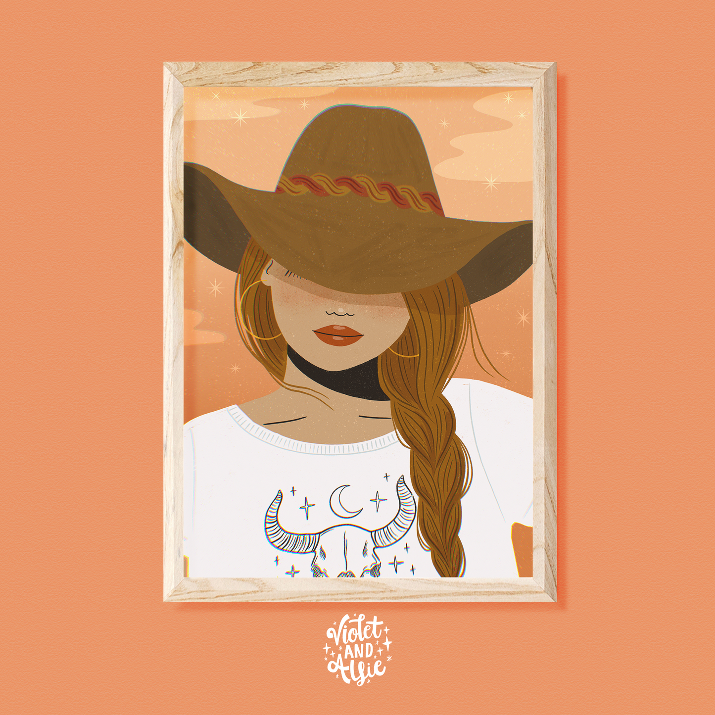 This dreamy cowgirl print makes a perfect addition to any boho western home decor.. country and western, cowboy aesthetic, modern cowgirl, boho cowgirl, boho western print, cowgirl illustration, wild west prints