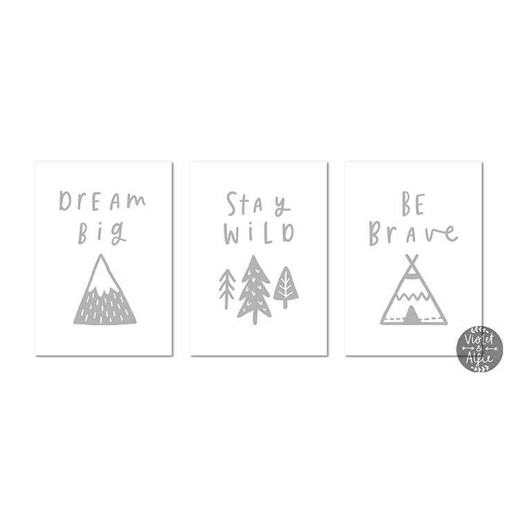 Monochrome Nursery Prints, Adventure Wall Art, Black and White Kid's Decor - Violet and Alfie