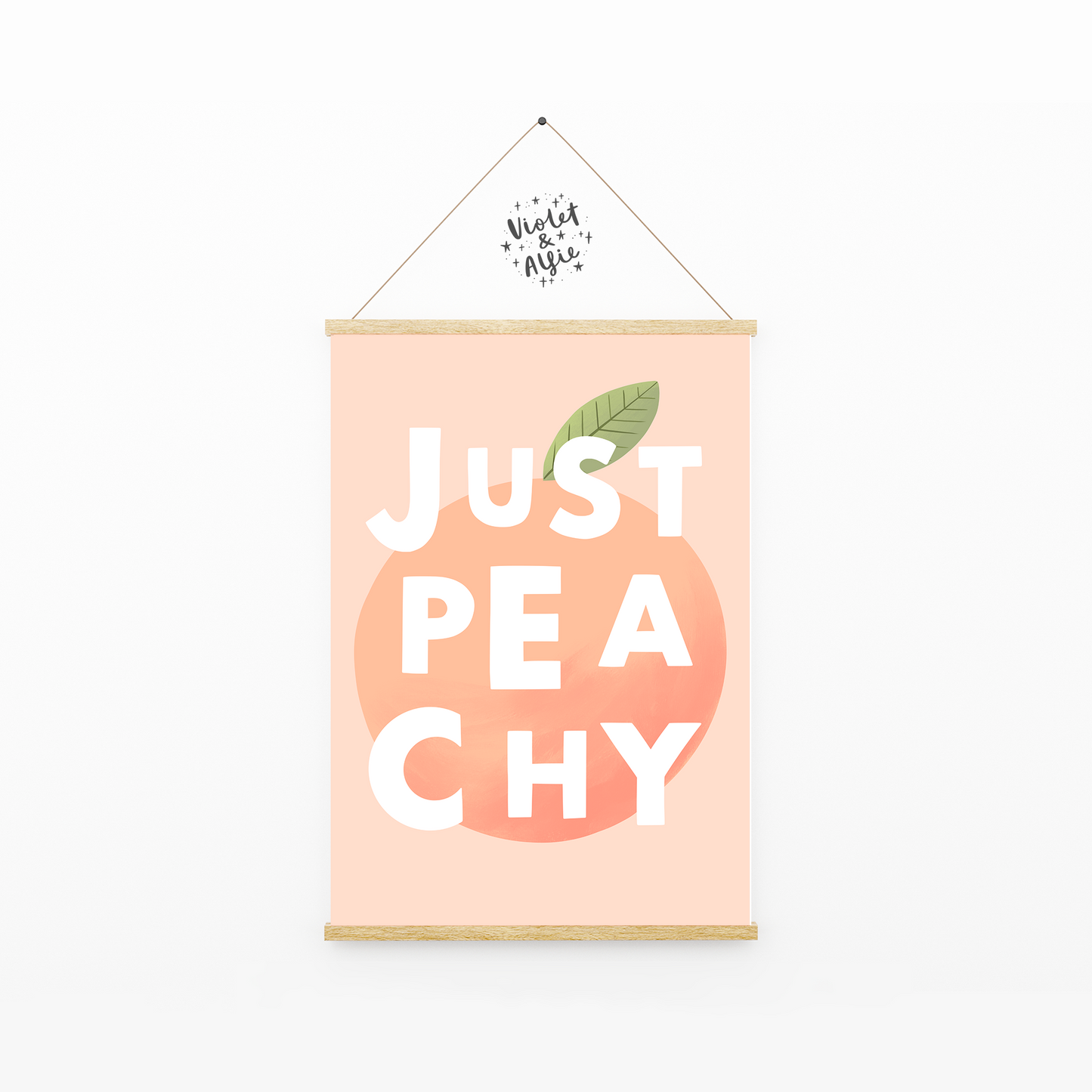 Just Peachy Print, peach illustration, peach prints, typographic word art, kitchen art, peach decor, fruit print, peach illustration, prints for kitchen, prints for bedroom, positive wall art
