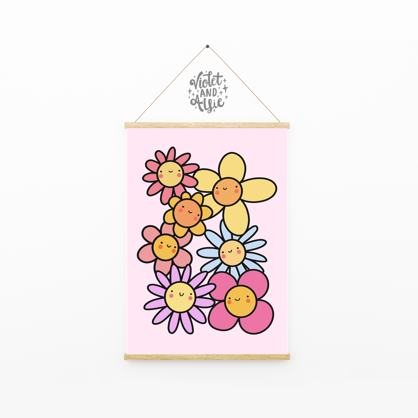 These adorable, cheerful flowers in a retro cartoon illustration style, come in five different colour options and are perfect for adding good vibes to any space. Happy Flowers Print, Retro Smiley Flowers, Happy Wall Art, A5 A4 A3, Colourful Wall Art