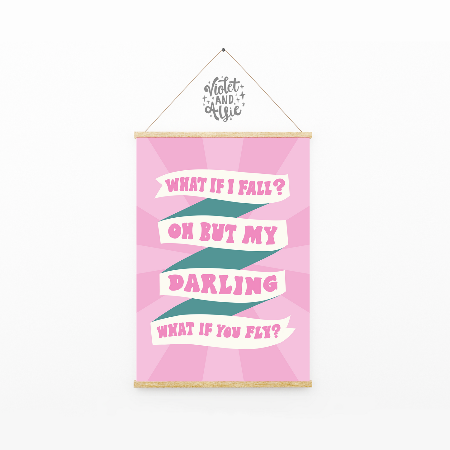 What if I Fall? Oh but my Darling, what if you fly? This inspirational quote print is a perfect finishing touch to any nursery or young girl's bedroom decor. What If I Fall Print, Inspirational Quote Art, Daughter Gift, young girls bedroom decor, empowering quotes for girls, pink and blue, pink and teal, bold wall art 
