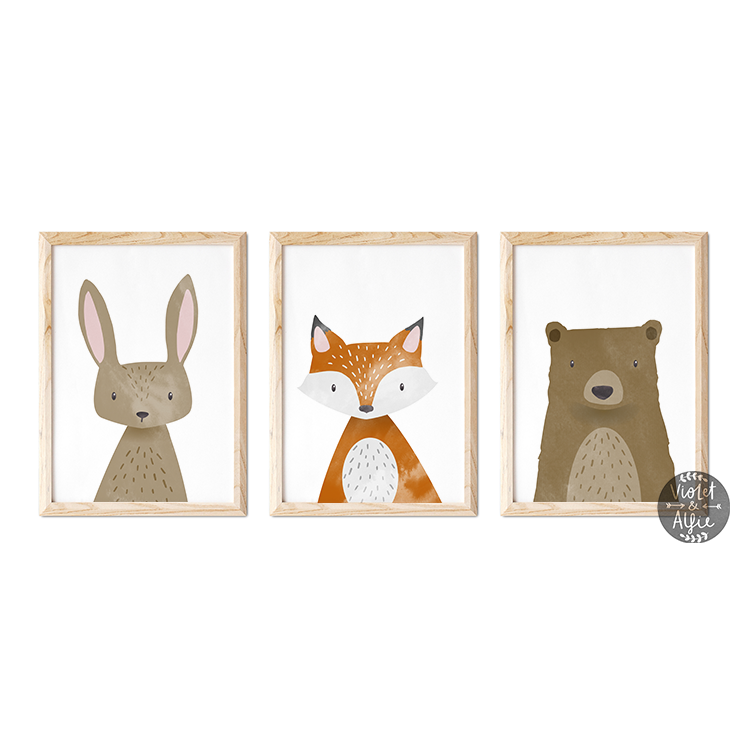 Woodland animal print set | Bear | Fox | Rabbit - Violet and Alfie