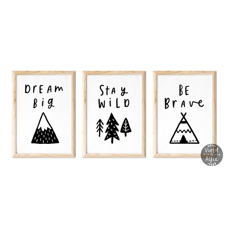 Monochrome Nursery Prints, Adventure Wall Art, Black and White Kid's Decor - Violet and Alfie