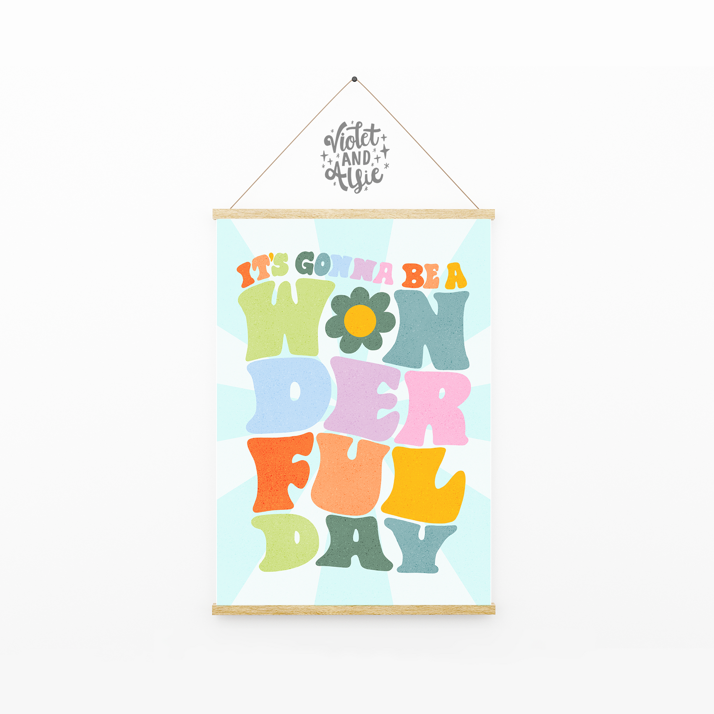 It's Gonna Be A Wonderful Day In gorgeously vibrant colours and a nostalgic retro style, this positive print will make sure you start your day with a smile! Wonderful Day Print, Retro Aesthetic Wall Art, Positivity Poster, Seventies Aesthetic prints, maximalist wall art, prints for colourful gallery wall, bright wall art, prints for walls