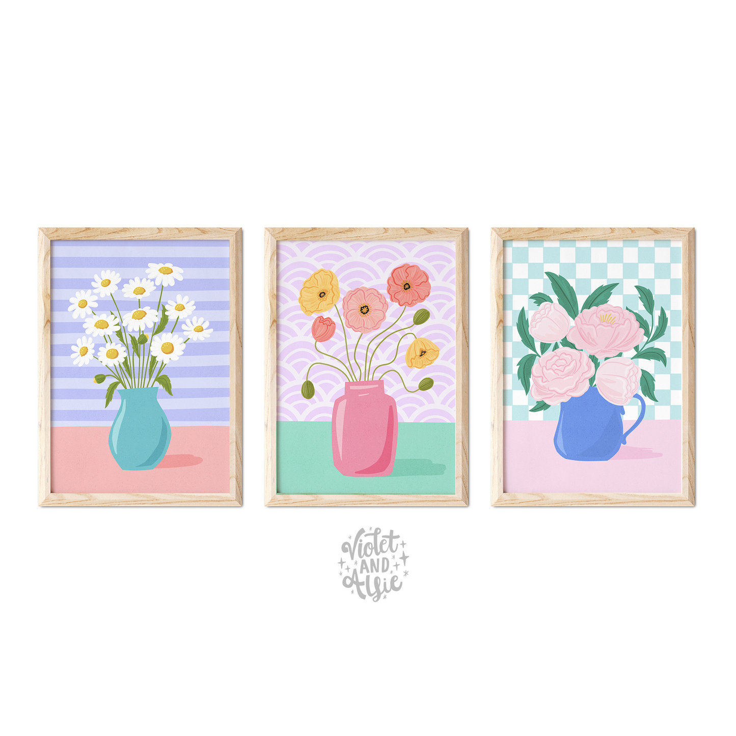 Set of Three Floral Illustration Prints