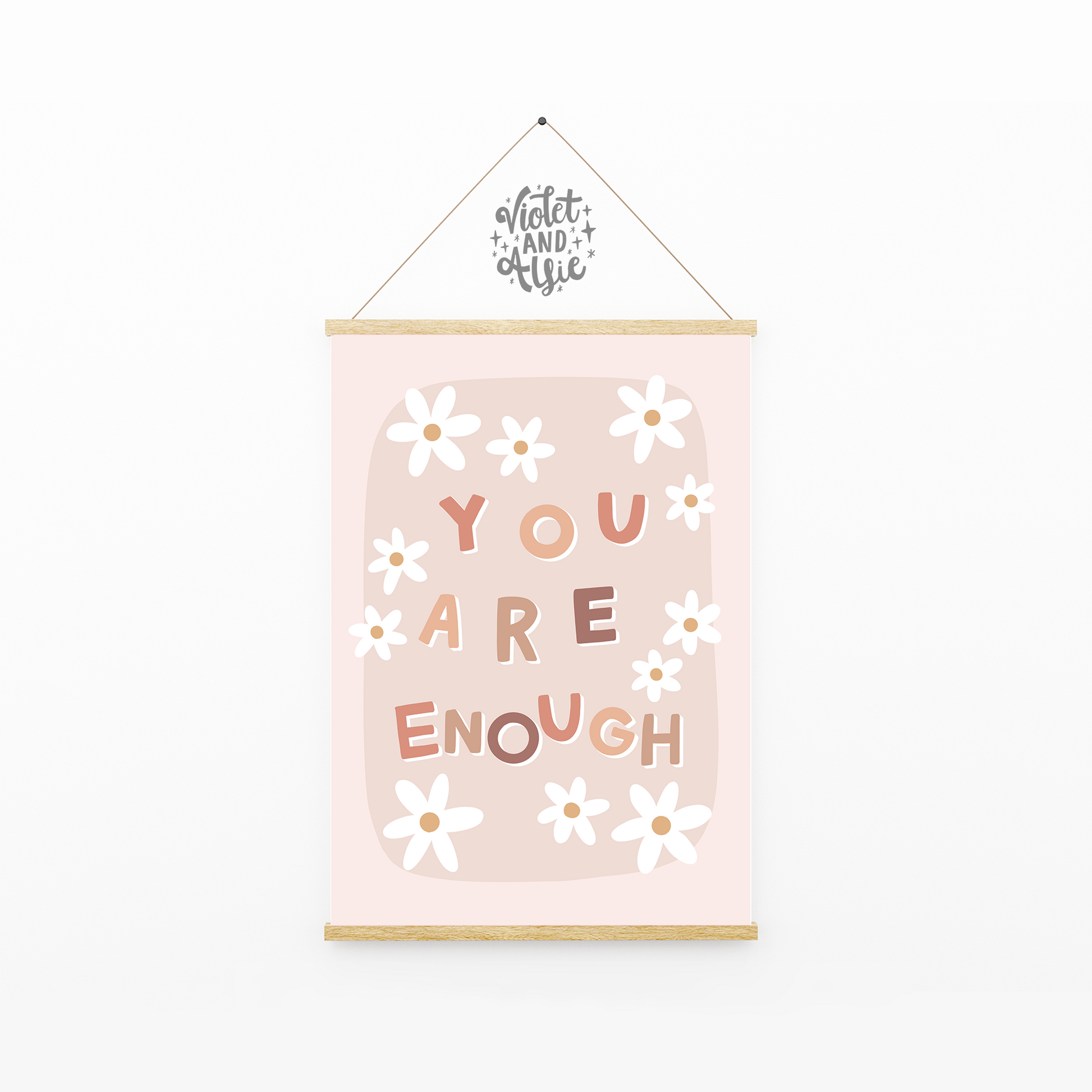 You Are Enough Print, Encouragement Gift, Blush Neutral Boho Decor, Prints For Women, Empowering Quote, Daisies print, You are enough