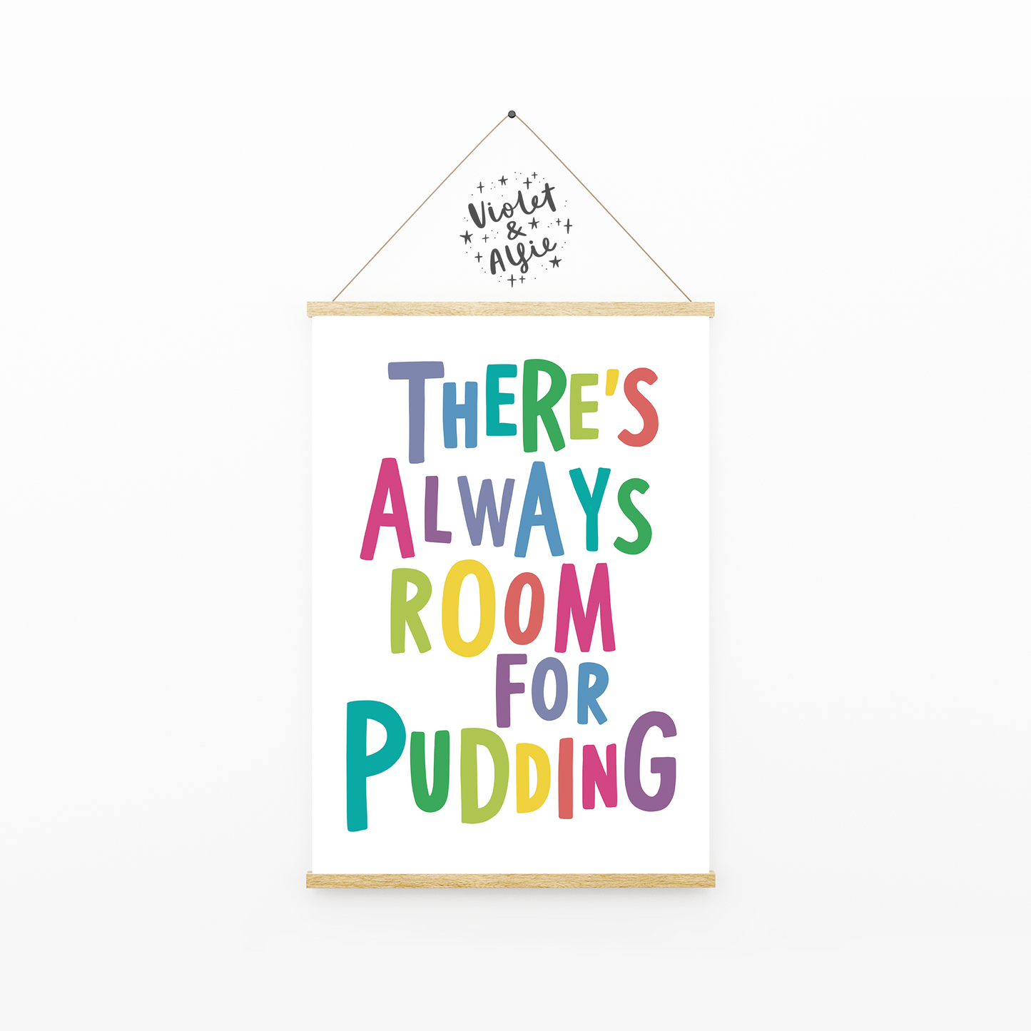 There's always room for pudding, kitchen prints, colourful kitchen decor, wall art for dining room, colourful prints for kitchen, typographic prints, fun kitchen wall art, family kitchen wall art prints