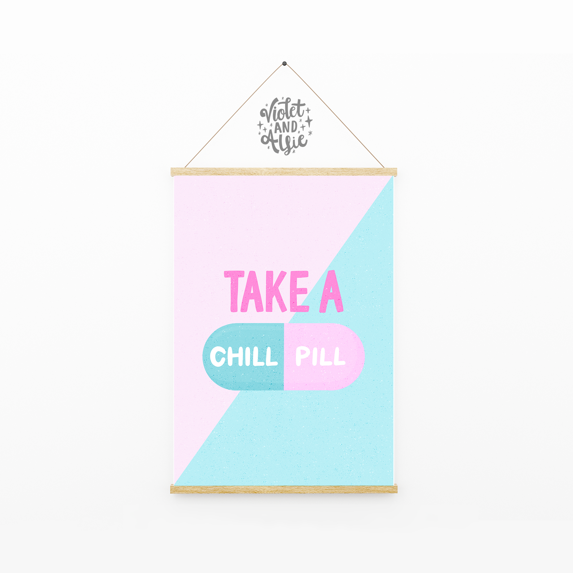 take a chill pill print, wall art for girl's bedroom, teen girl decor, funny wall art, gallery wall prints, pink and mint