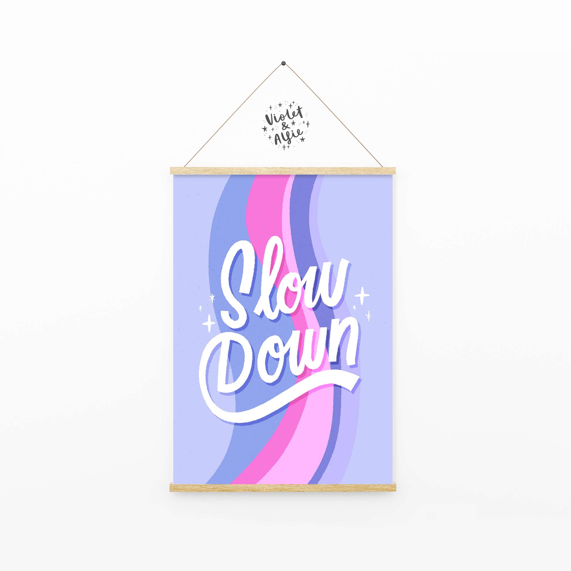 Slow Down Typographic print, colourful purple wall art, slogan posters, 