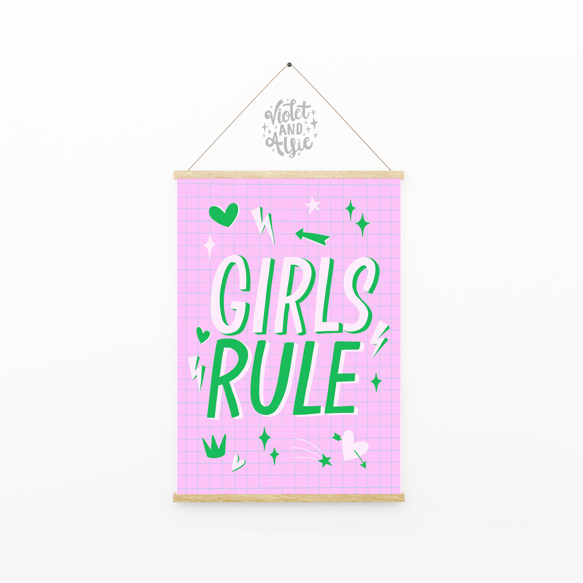 Girls Rule Print | Pre-teen Girl's Room Wall Art | Girl's Room Decor | Pink and Green Typographic Print | Inspirational Posters For Girls | Young Girl Bedroom Decor | Wall Prints For Girls Room 
