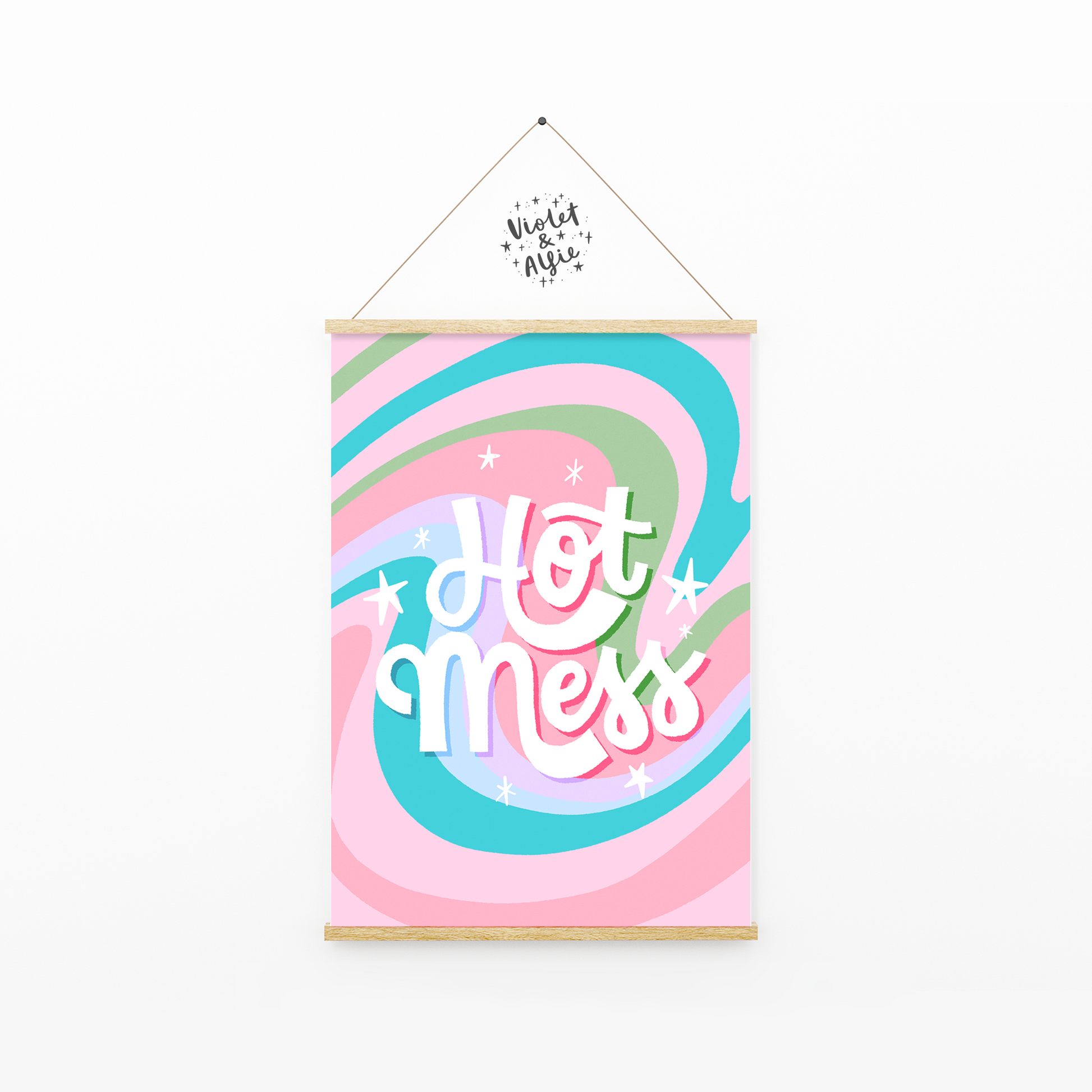 Hot Mess print, colourful retro eclectic wall art, prints for women, empowering quote art, prints for gallery wall, art print uk