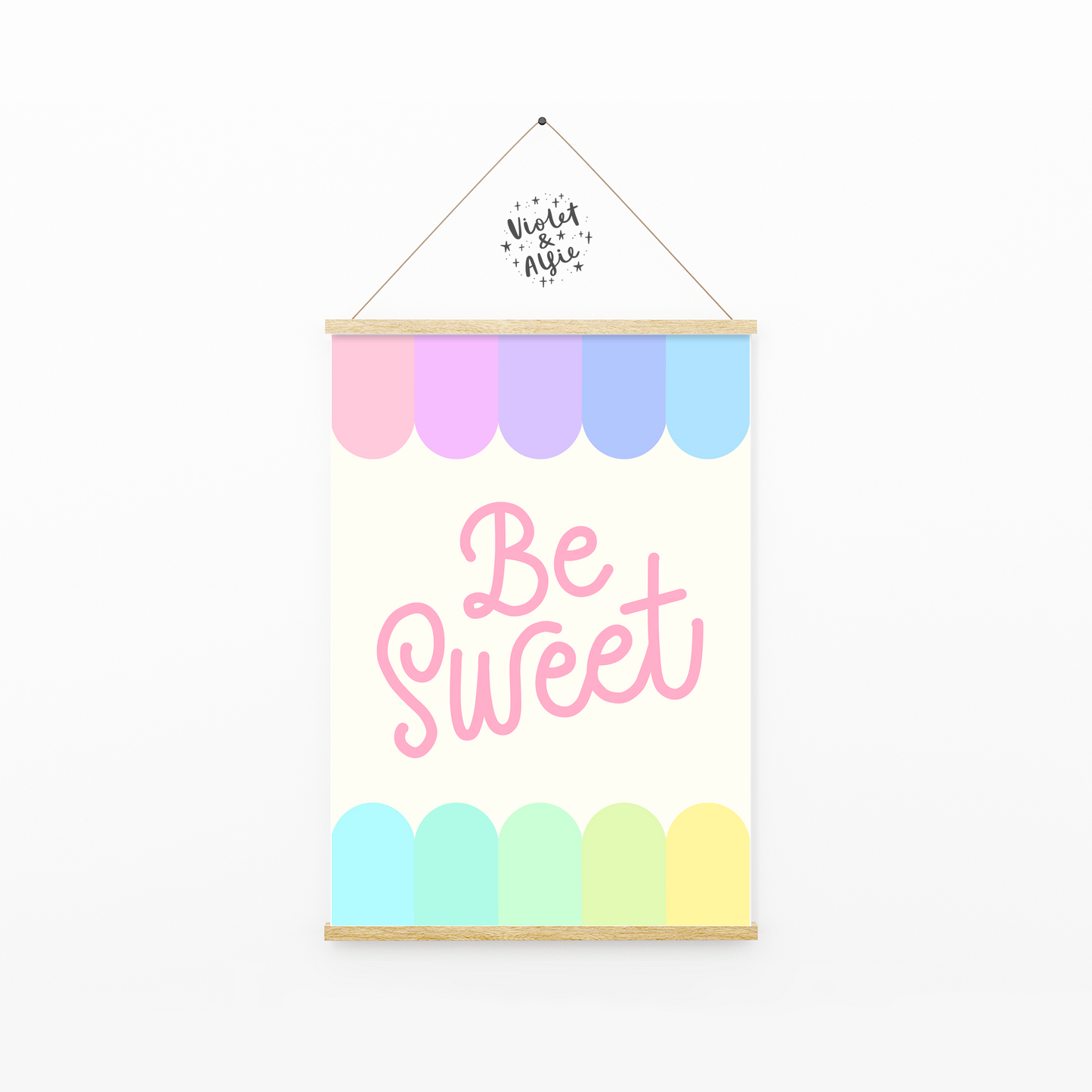 Be Sweet Typographic Print, Rainbow Pastel Wall Art, Child's bedroom wall decor, prints for young girl's bedroom, pastel decor, baby girl nursery wall art prints uk