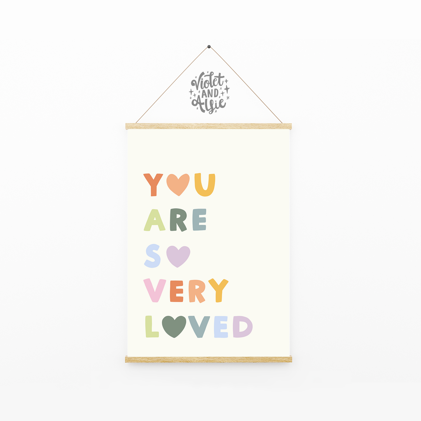 "You are so very loved" This sweet print in warm pastel tones is fab to display is a little one's bedroom or nursery.  Typographic prints, nursery wall art, children's room decor, love print, colourful kid's room, playroom decor