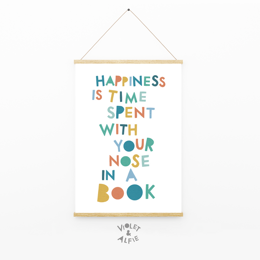 Book Nook print  Book Nook Decor  happiness is time spent with your nose in a book  bookish  Bookish Decor  Bookish Wall Art  bookish print  bookish present  bookish gift  bookish gifts uk  bookworm print