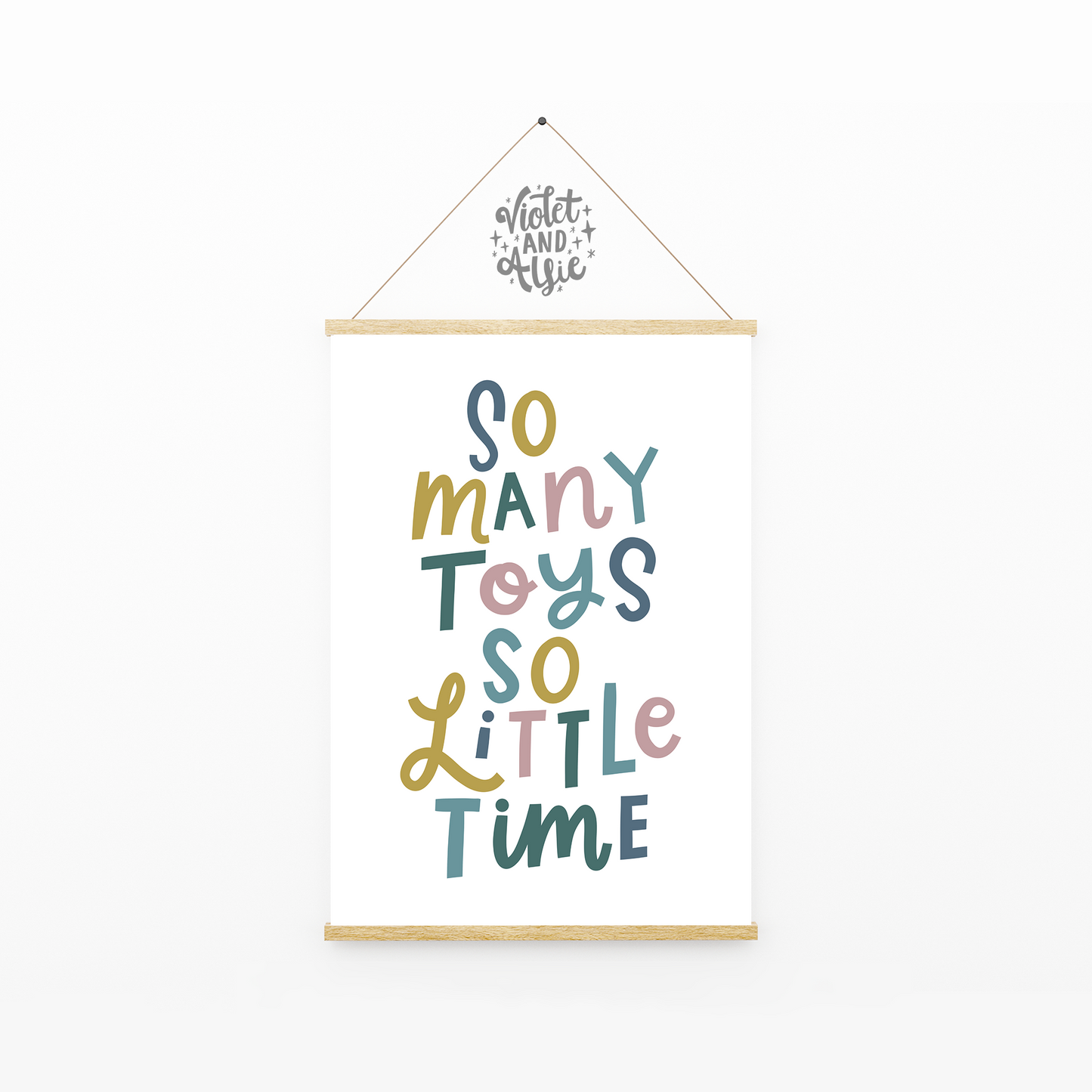 So many toys, so little time" This cheerful print comes in five gorgeous colour options, perfect for a little one's bedroom or playroom. So Many Toys So Little Time Print , Funny Playroom Wall Art Decor, Prints for children's bedroom, colourful kid's room wall art