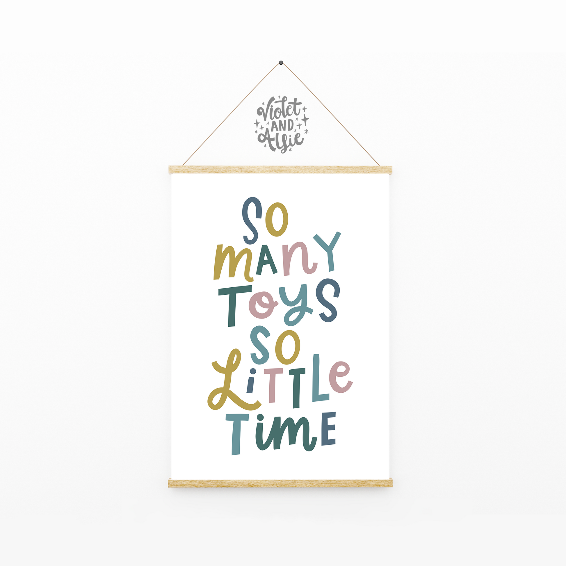 So many toys, so little time" This cheerful print comes in five gorgeous colour options, perfect for a little one's bedroom or playroom. So Many Toys So Little Time Print , Funny Playroom Wall Art Decor, Prints for children's bedroom, colourful kid's room wall art