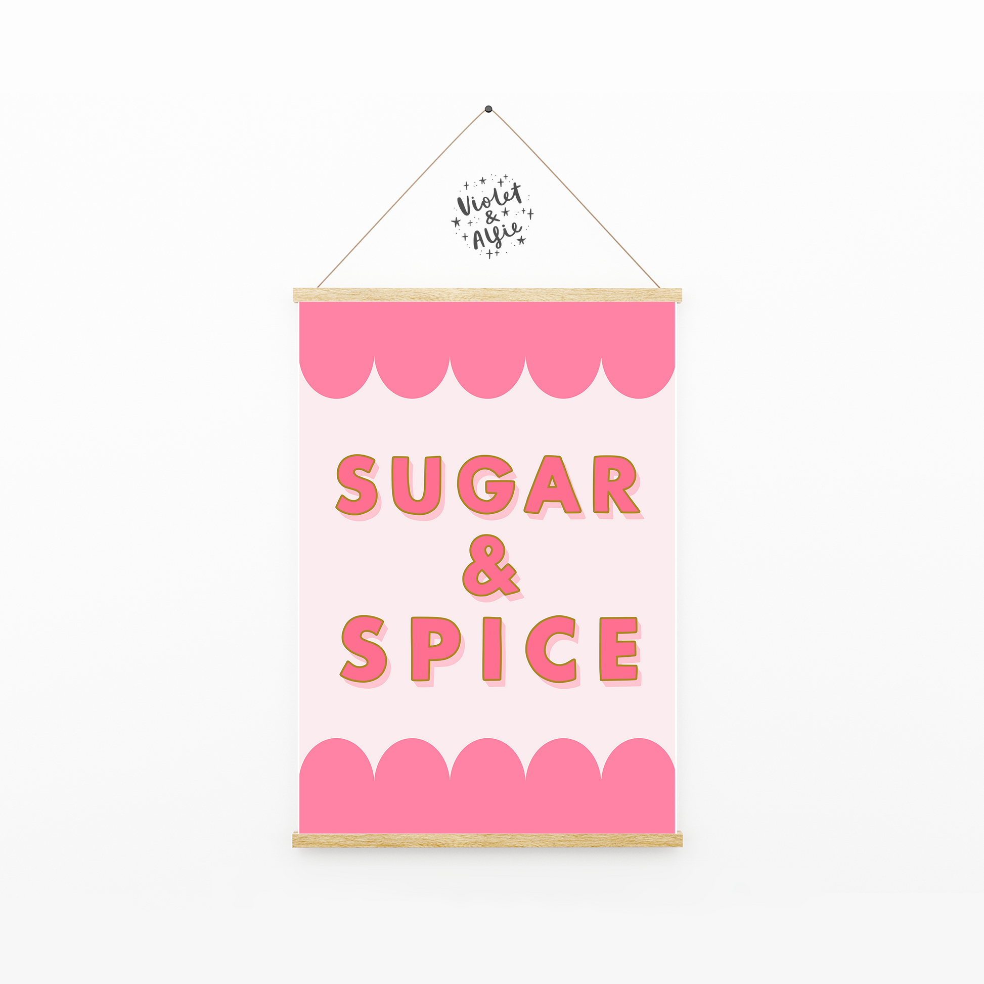 Sugar and Spice typographic print, pink bedroom decor, prints for girl's bedroom, pretty pink decor, pink wall art, young girl's room decor uk
