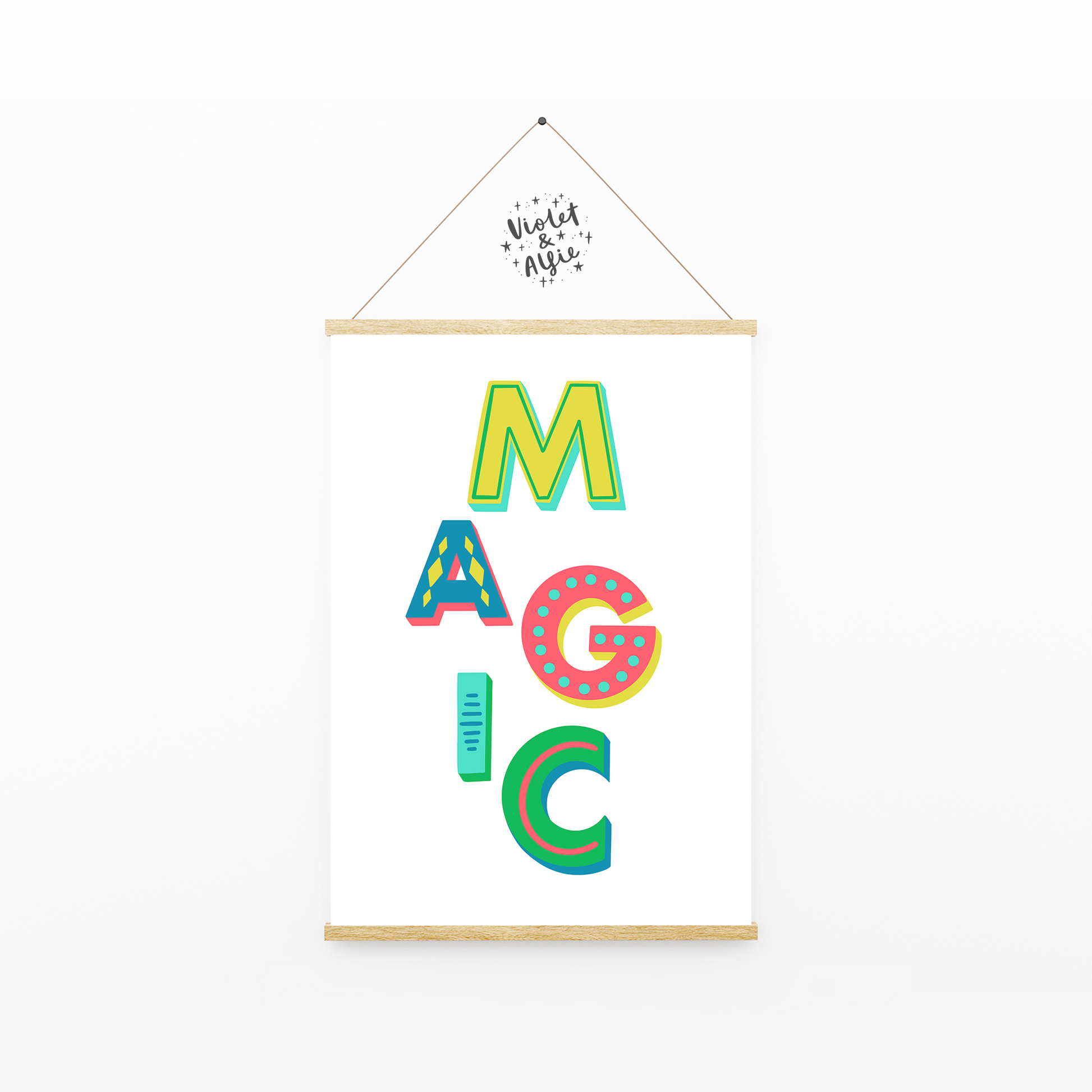 Magic print, Typographic print, colourful typography, eclectic home decor, bold wall art, quirky prints, typographic magic print, maximalist home decor, clashing colours, prints for your home, quirky prints, gallery wall decor