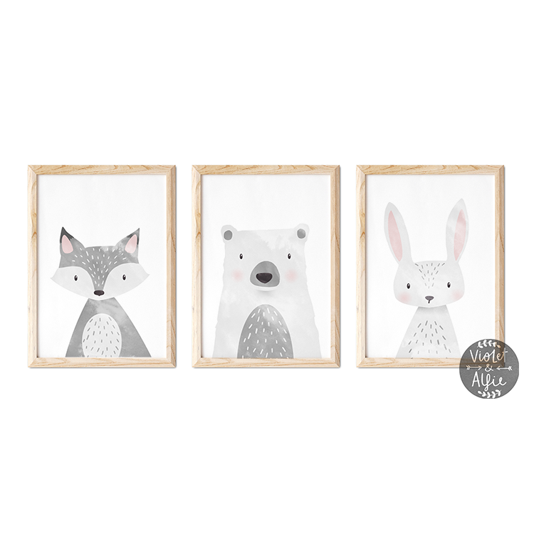 Set of three animal prints | Bear | Fox | Rabbit - Violet and Alfie