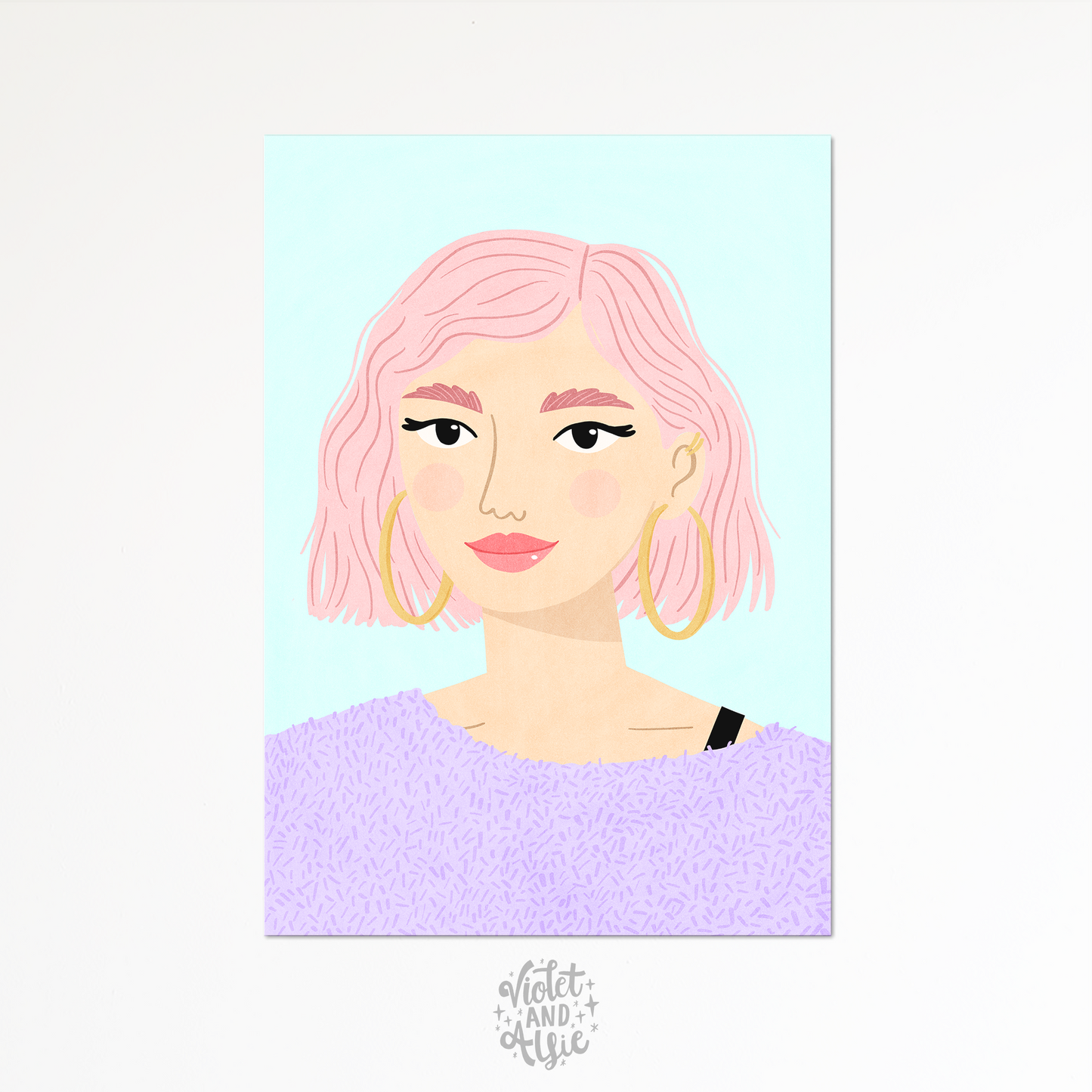 Girl With Pink Hair Print