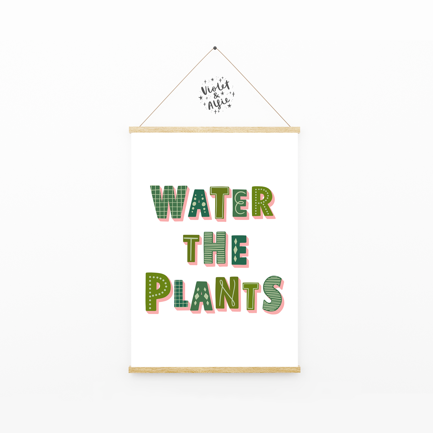 Water The Plants print, plant lover gift, plant themed decor, plant poster, green and pink wall art, water the plants reminder poster